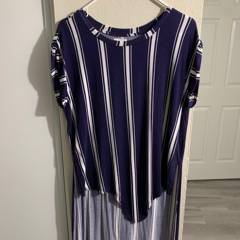 Striped Crew Neck Hi-Low Shirt